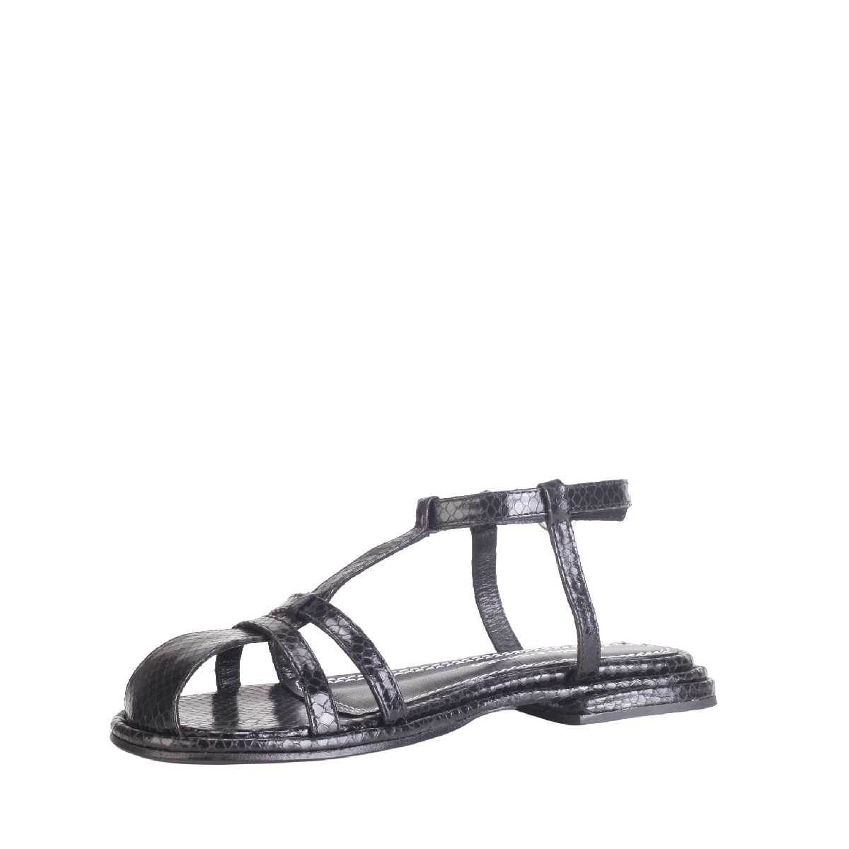 Nicole saldaña black leather flat sandals