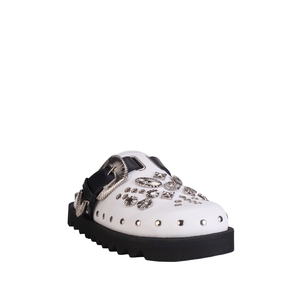 AJ1058 Leather Clogs black white women 