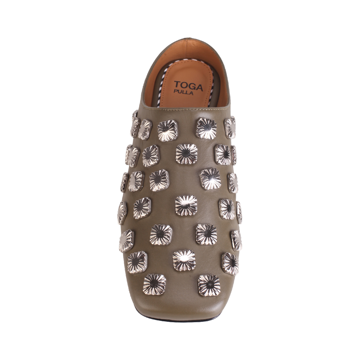 Toga Pulla Studded mule khaki leather woman