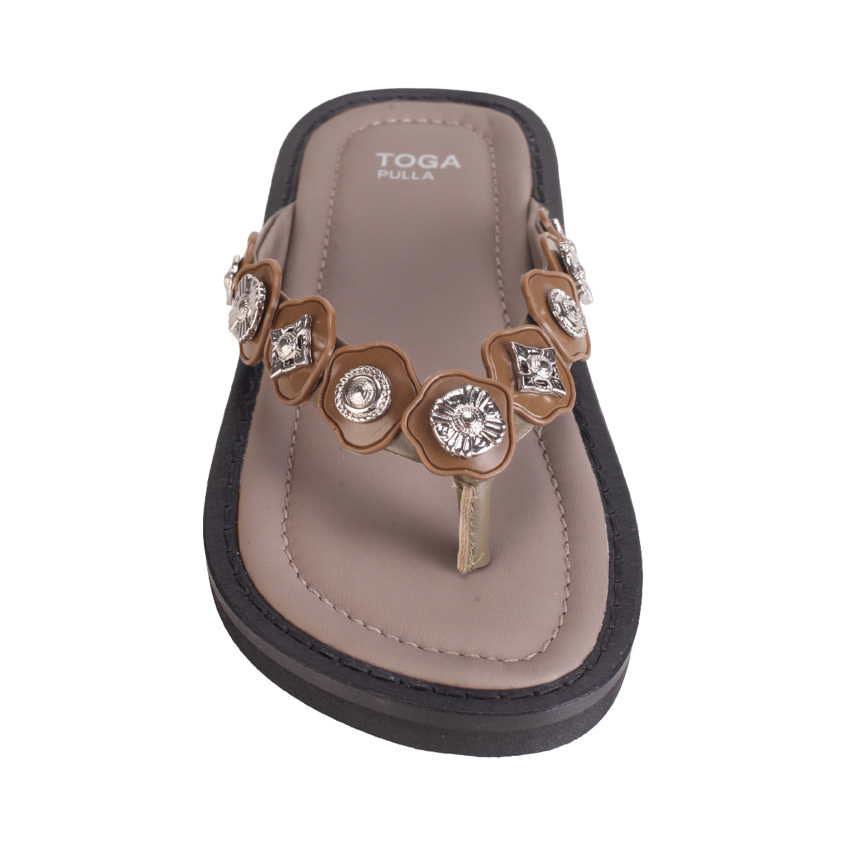 Toga Pulla khaki leather stud sandals woman