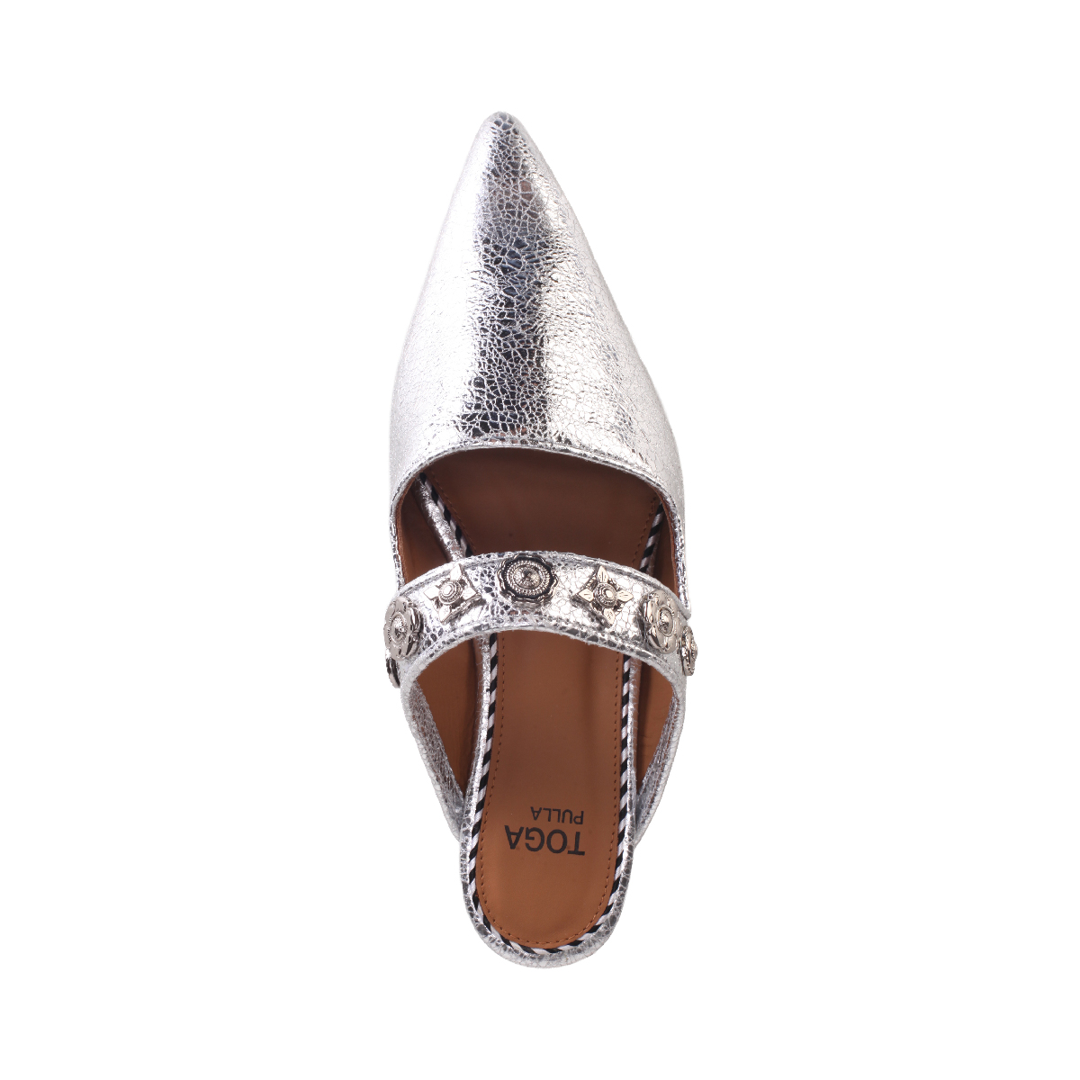 Toga Pulla silver leather classic mules woman