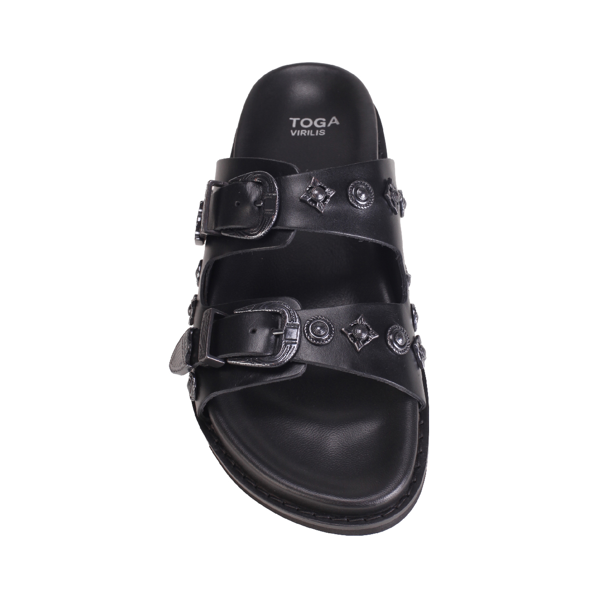  AJ830 Leather Sandals all black mens 